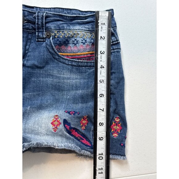 True Religion Girls Sz 14 Joey Shorts Denim Distressed Embroidered Jean Kids - Picture 15 of 16